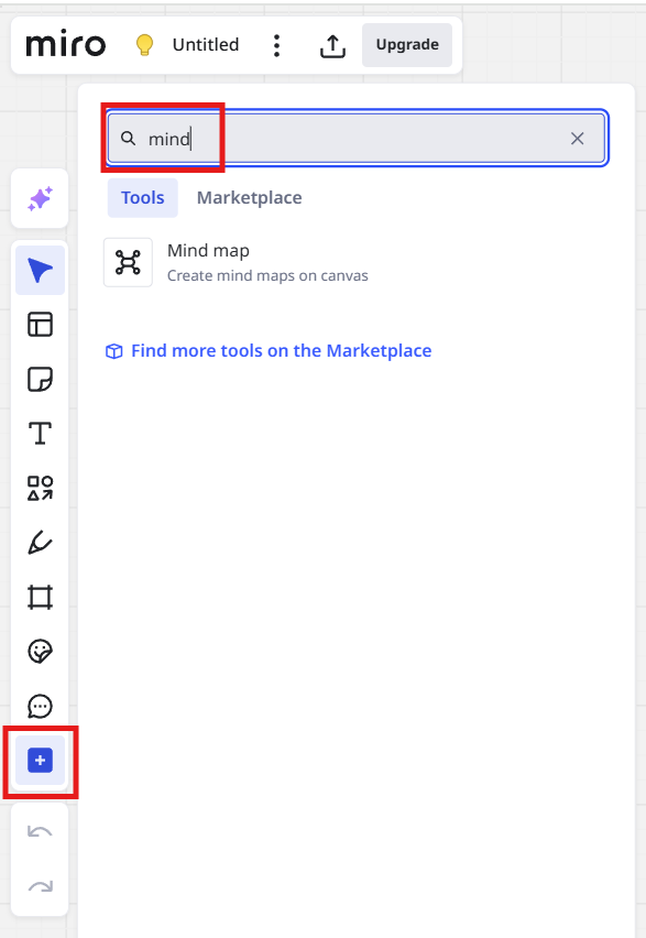 画面左側の「+」ボタンをクリックし「mind」で検索し「Mind Map」をクリックします