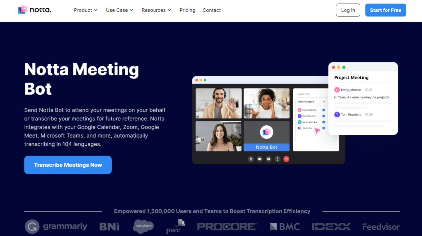 Notta meeting bot to record and transcribe meetings