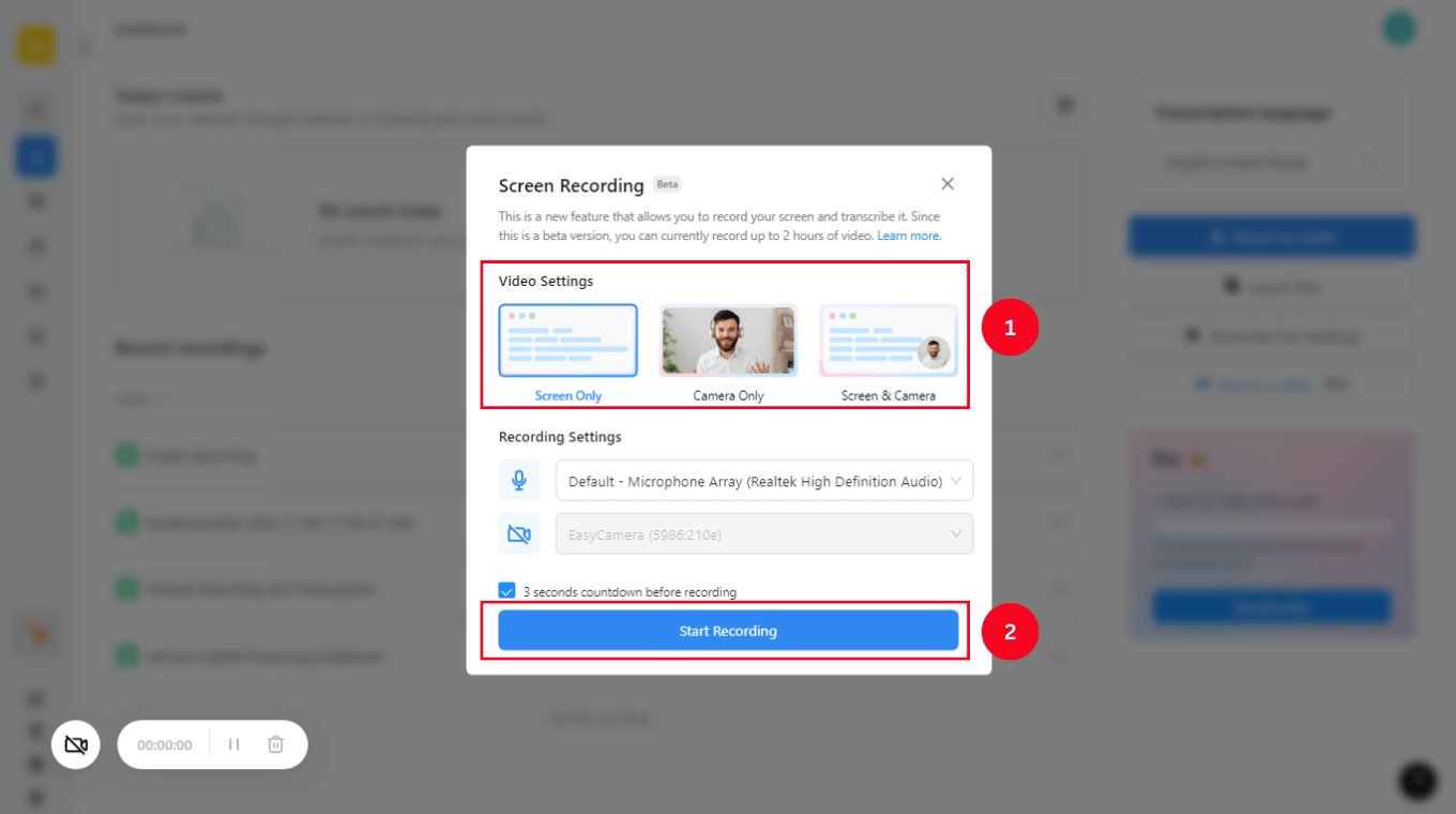 Click Record a Video and choose the video settings