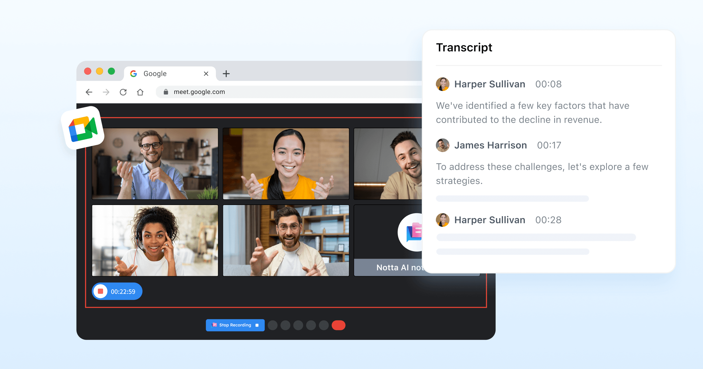 Notta AI note taker for Google Meet