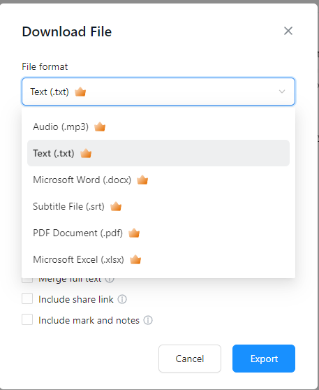Notta supports a variety of file formats for export