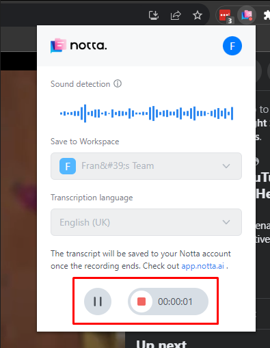 Click the ‘stop’ icon to end recording
