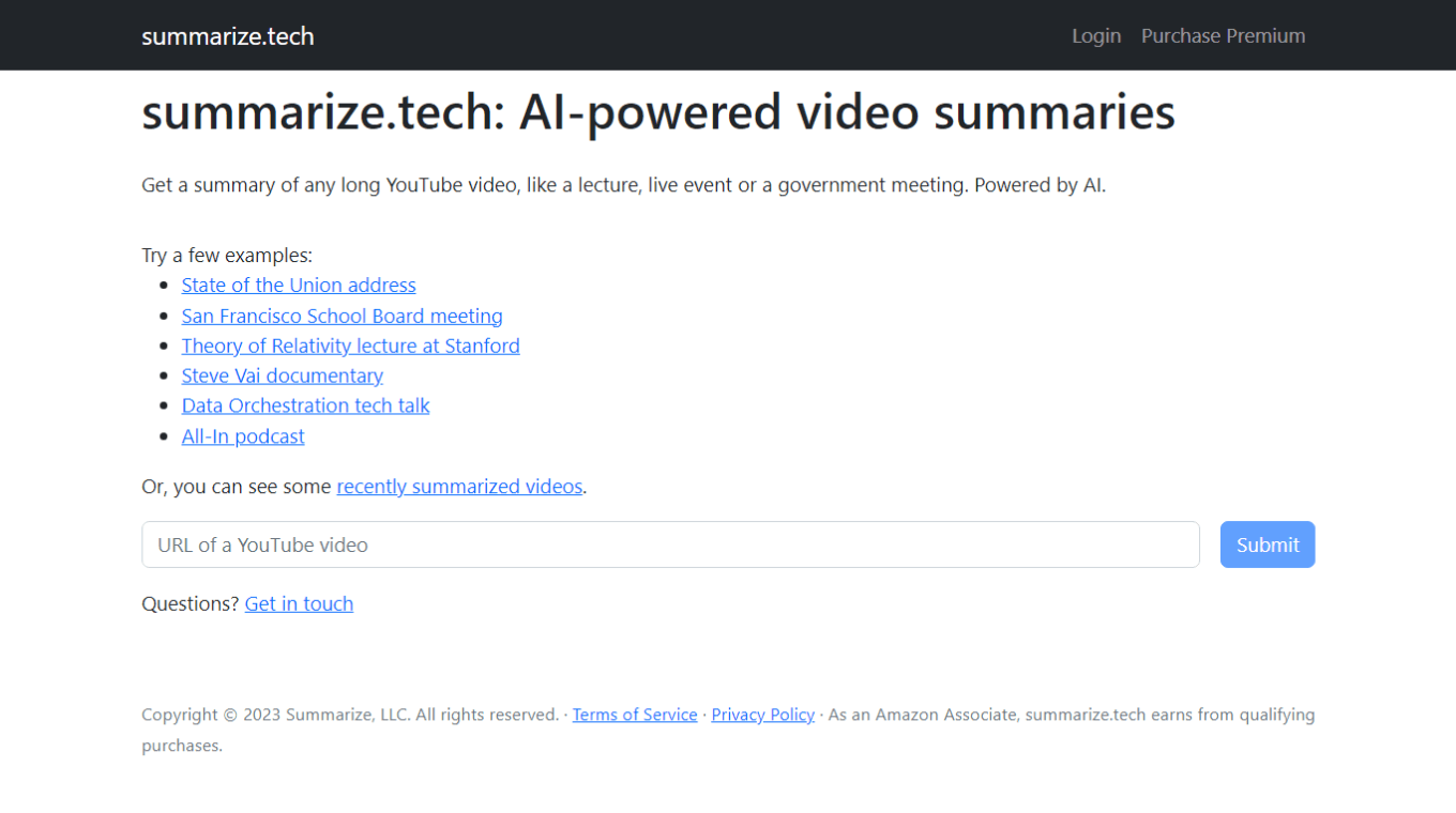 summarize.tech for AI-powered video summaries
