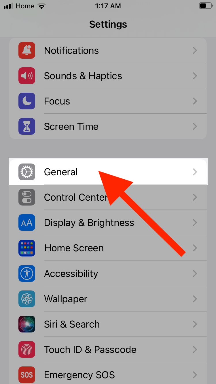 open setting and tap the general button