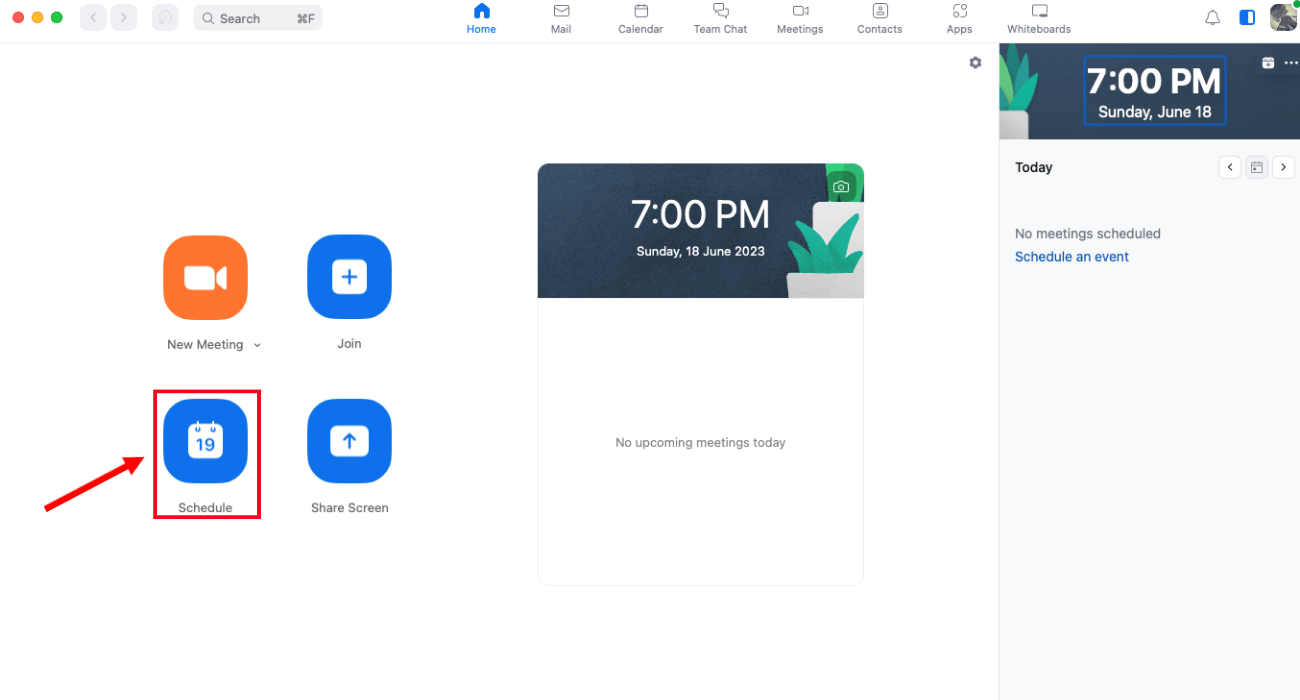 open zoom desktop client and click schedule