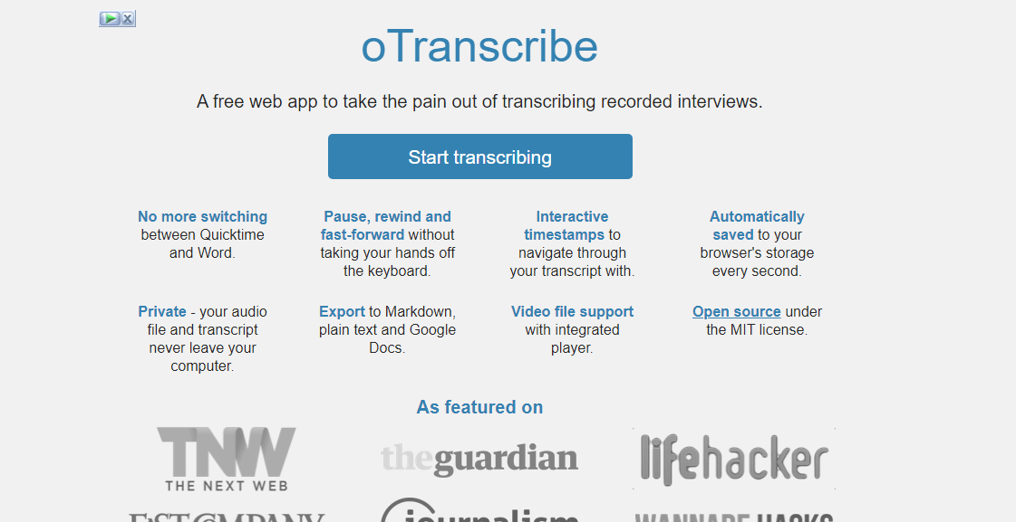 oTranscribe speech to text app