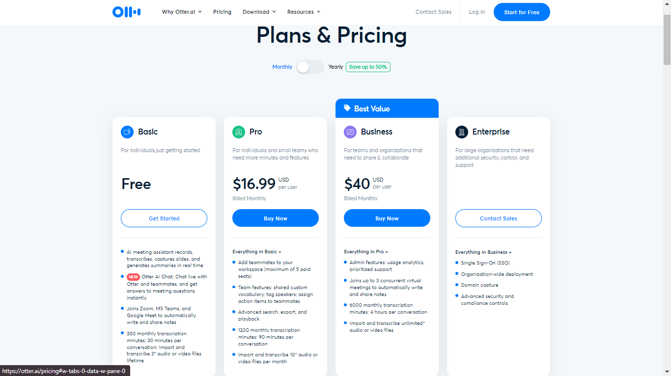 Otter pricing and plans