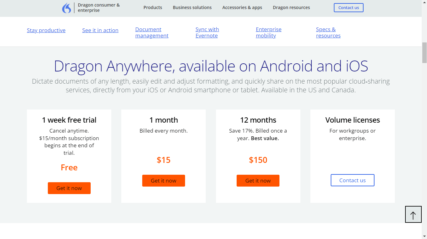 Dragon Anywhere pricing and plans