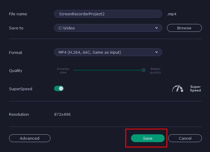 Pick the desired output format and quality for your recorded video.