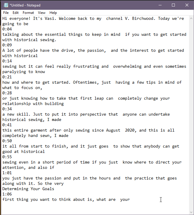 Paste the YouTube video transcript text into Notepad