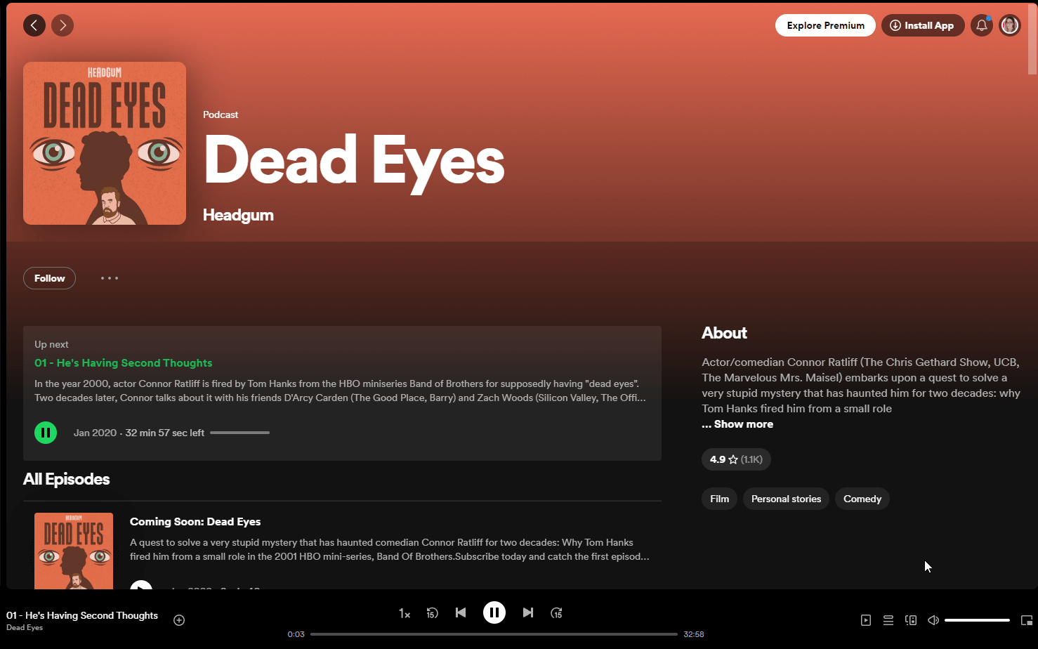 Playing a podcast on Spotify for Web