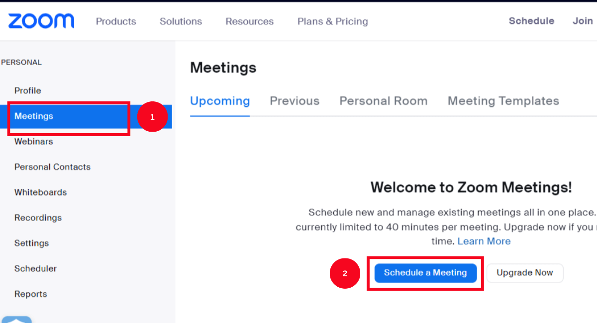 pre-assign participants click on meetings and schedule a meeting