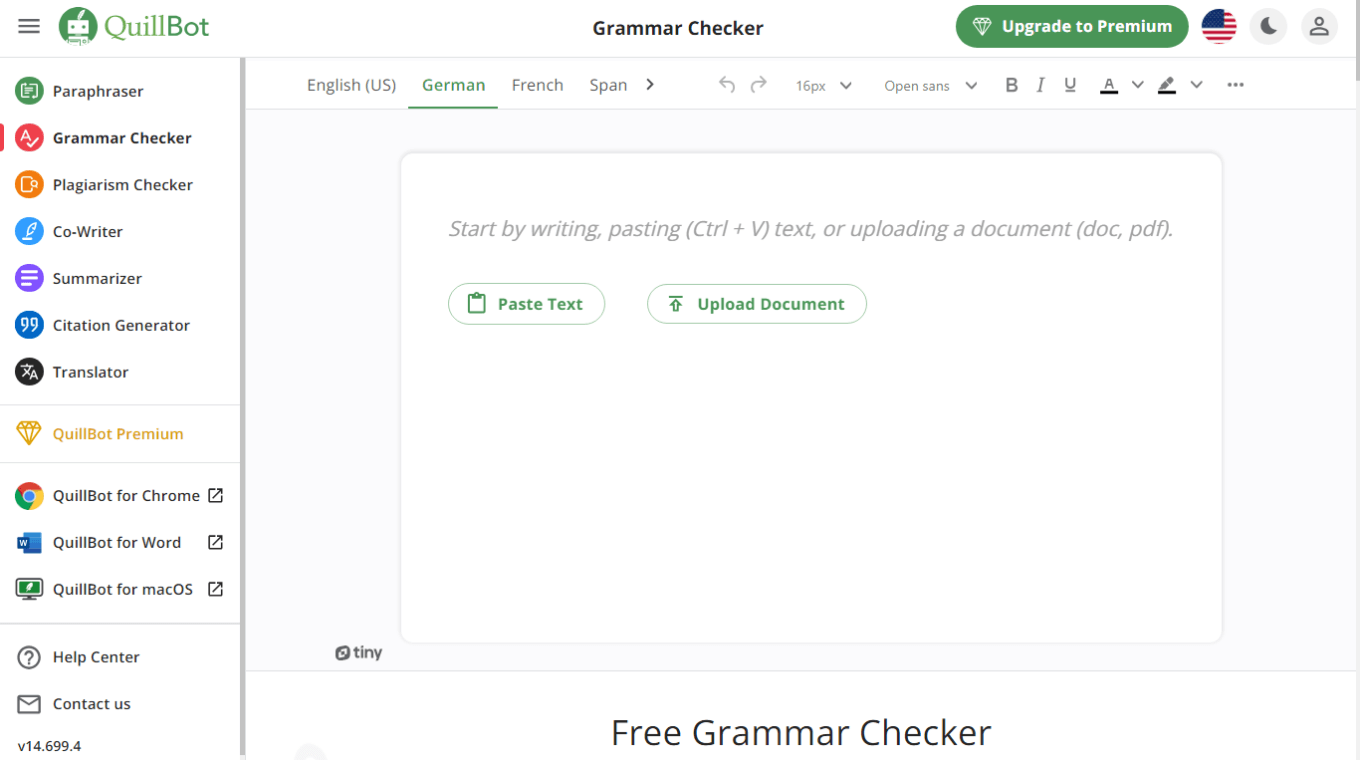 QuillBot free grammar checker for text documents