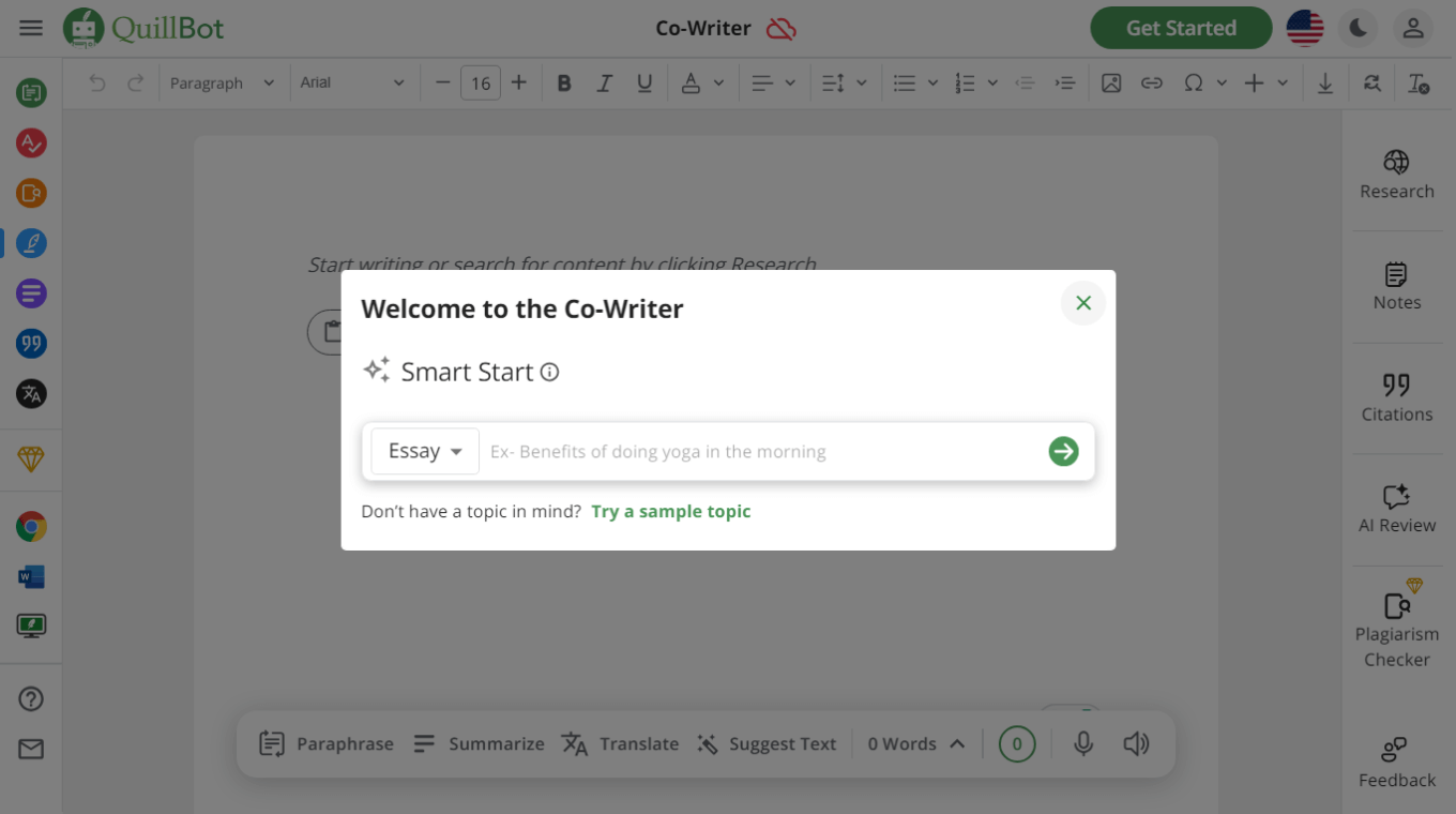 QuillBot smart co-writer to generate content