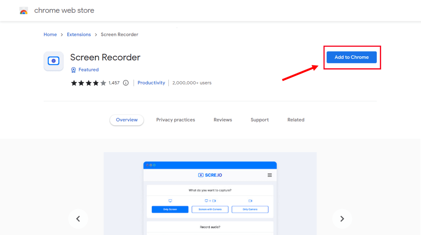 Search Screen Recorder and select Add to Chrome