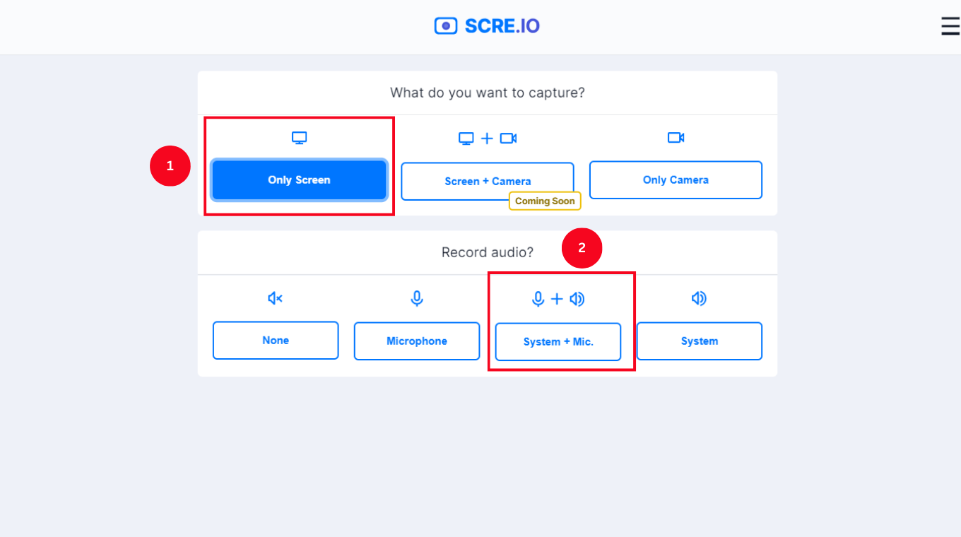 Select Only Screen followed by System + Mic