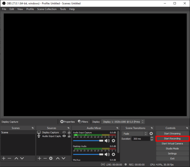 staring recording in OBS