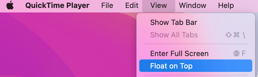 select Float on Top in QuickTime Player