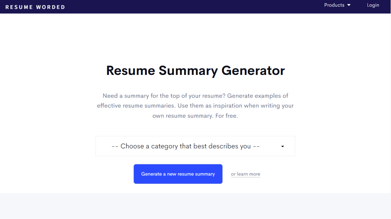 Resume Worded resume summary generator