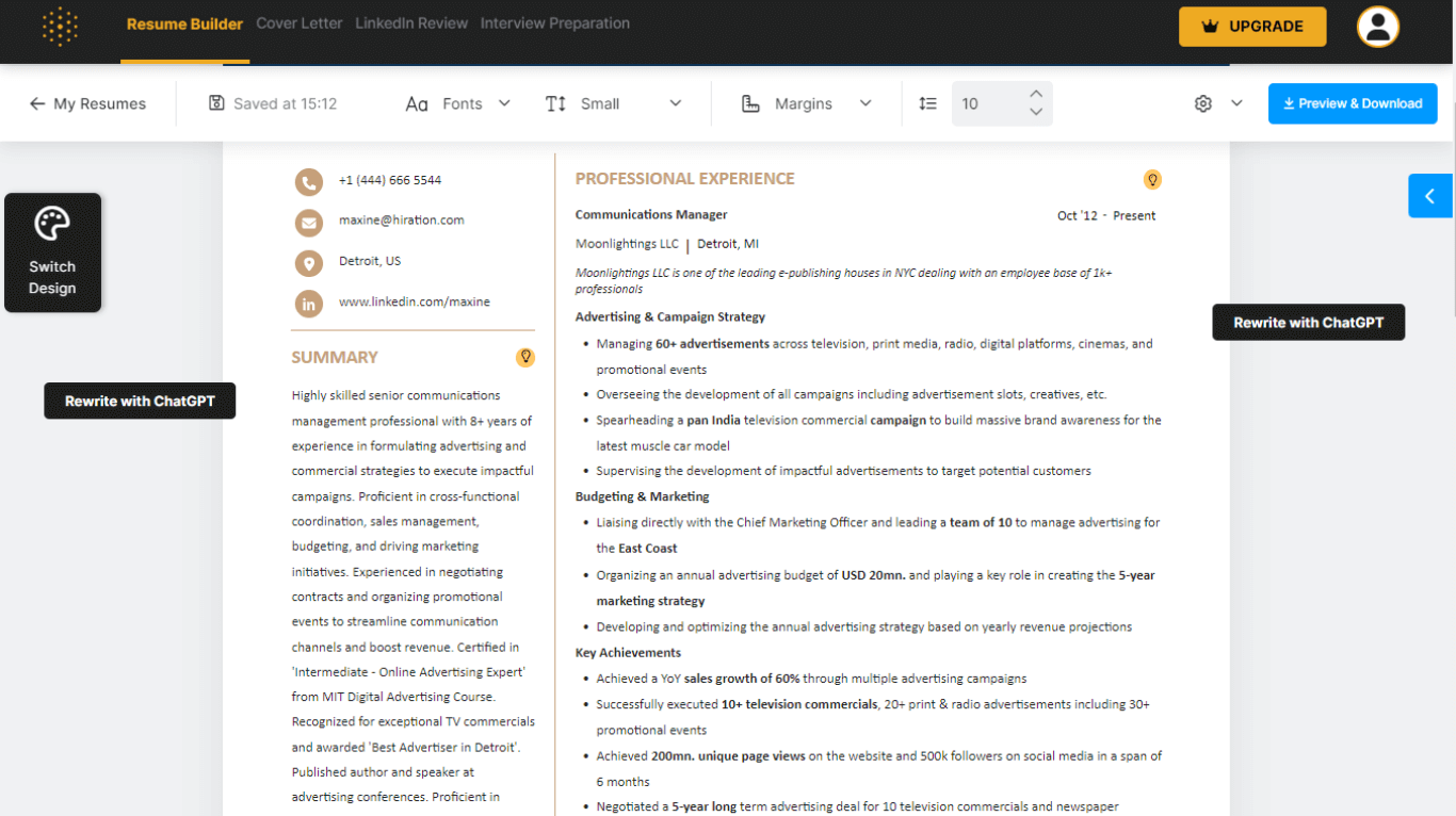 Hiration resume summary generator dashboard