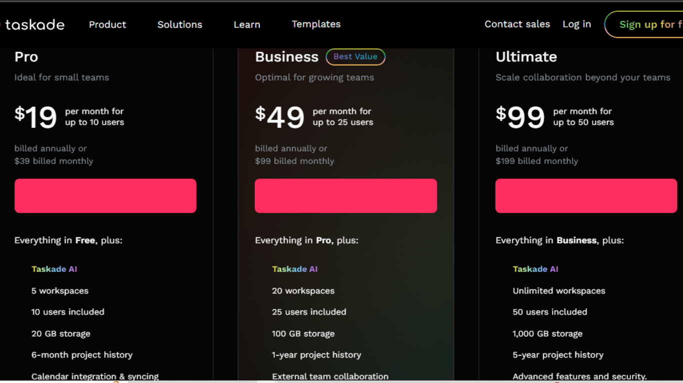 Taskade pricing and plans