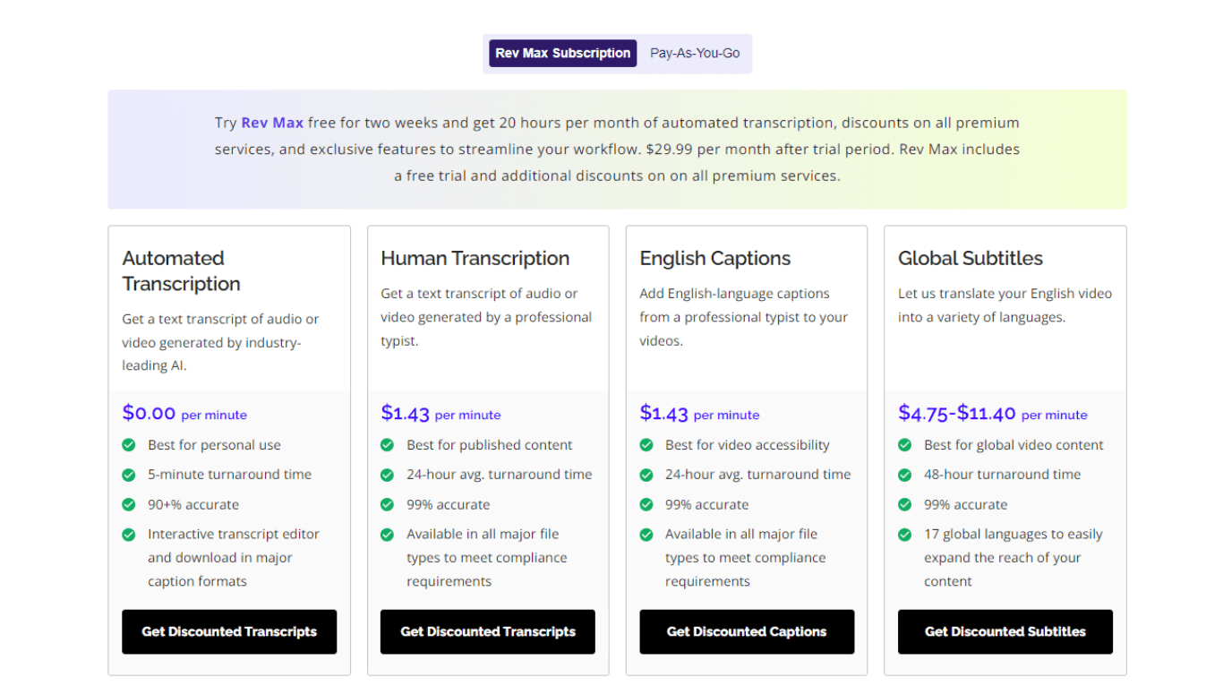 Rev Max Subscription pricing and plans