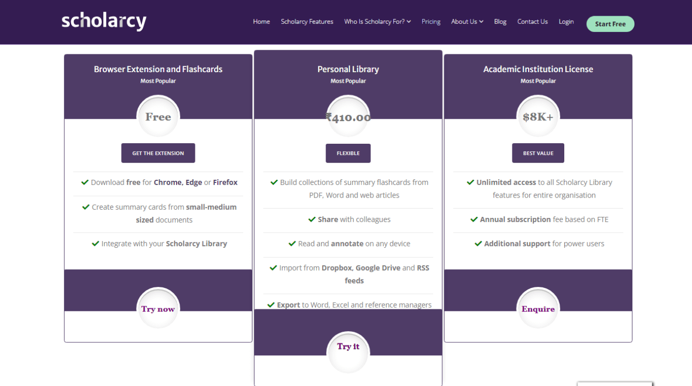 Scholarcy summarizer pricing and plans