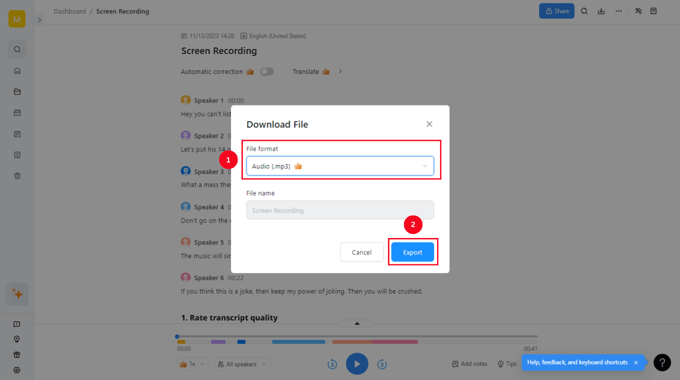 Choose the file format and then select the Export option