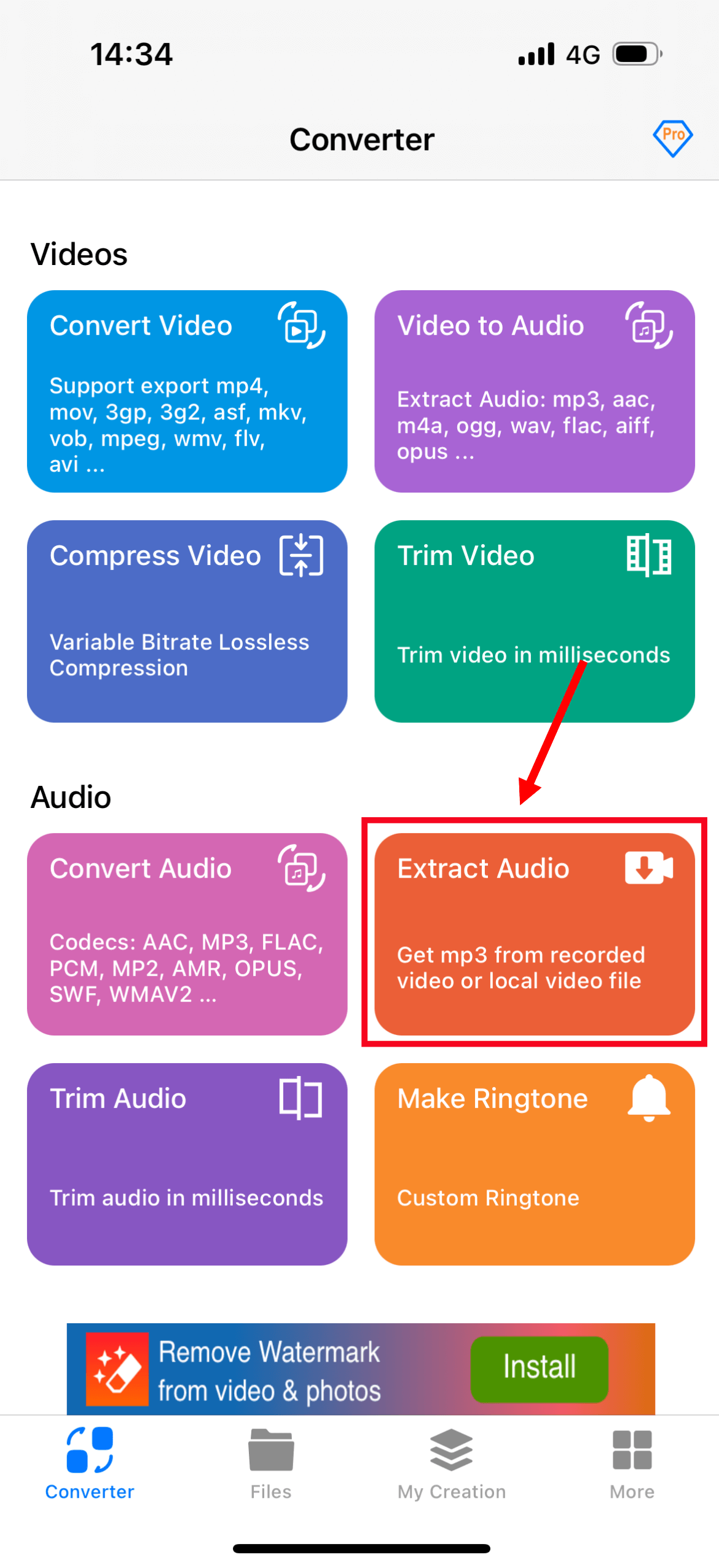 Open the third-party app and select the Extract Audio option