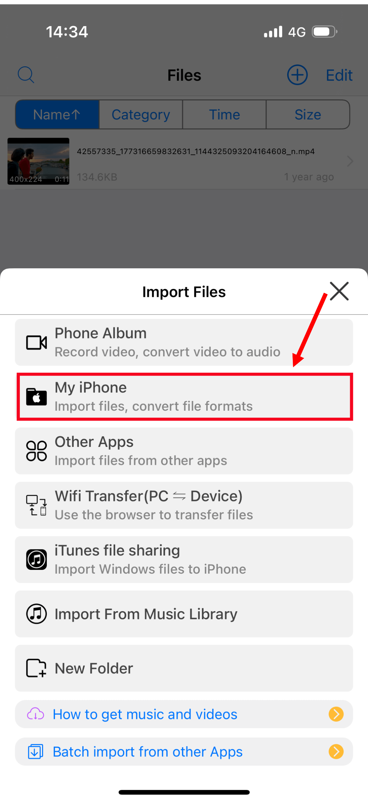 Click Import Files followed by My iPhone