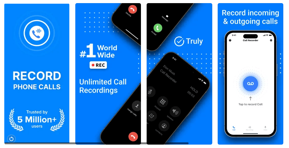 Screenshots of the AppYogi Call Recorder