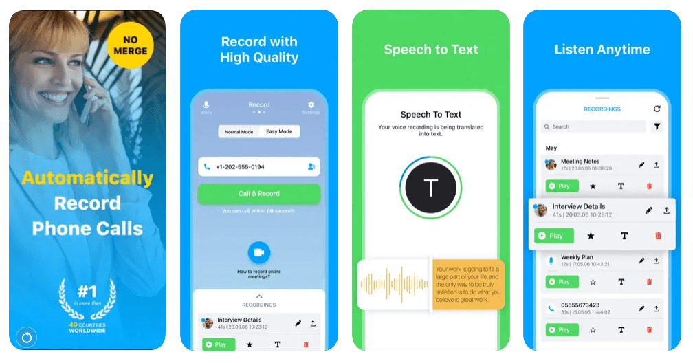 Screenshots of the Record Voice app