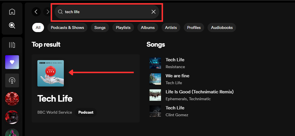 Search for your podcast in the Spotify Web player