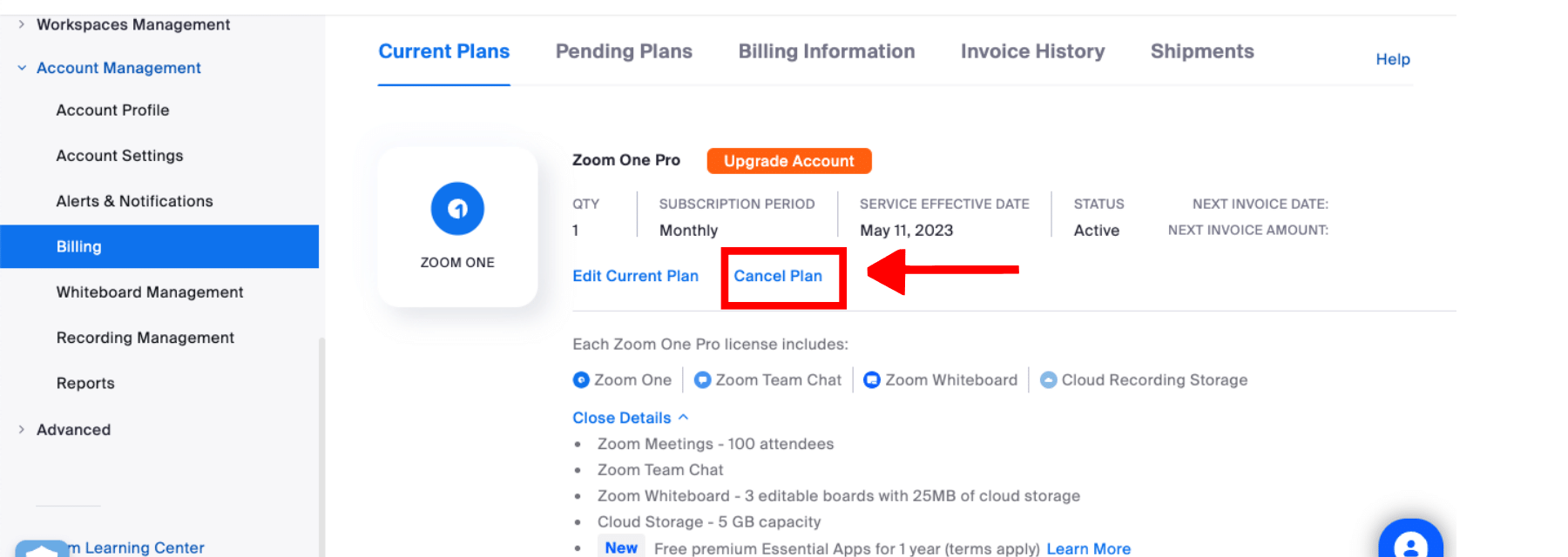 select current plan