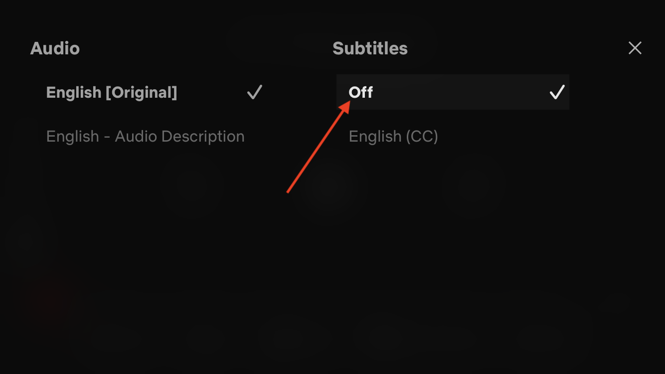 select Off to turn off subtitles