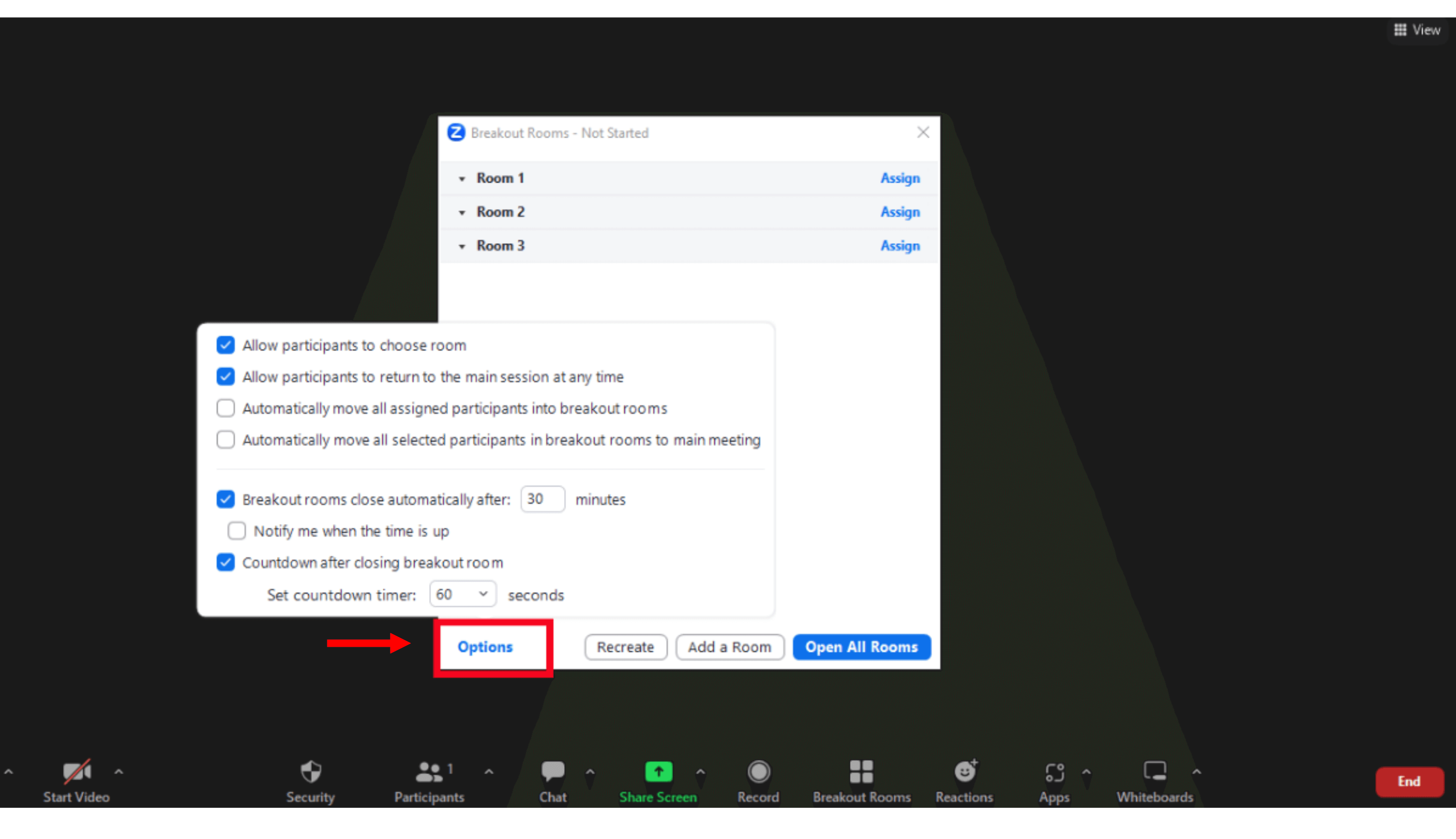 select options to view more management options