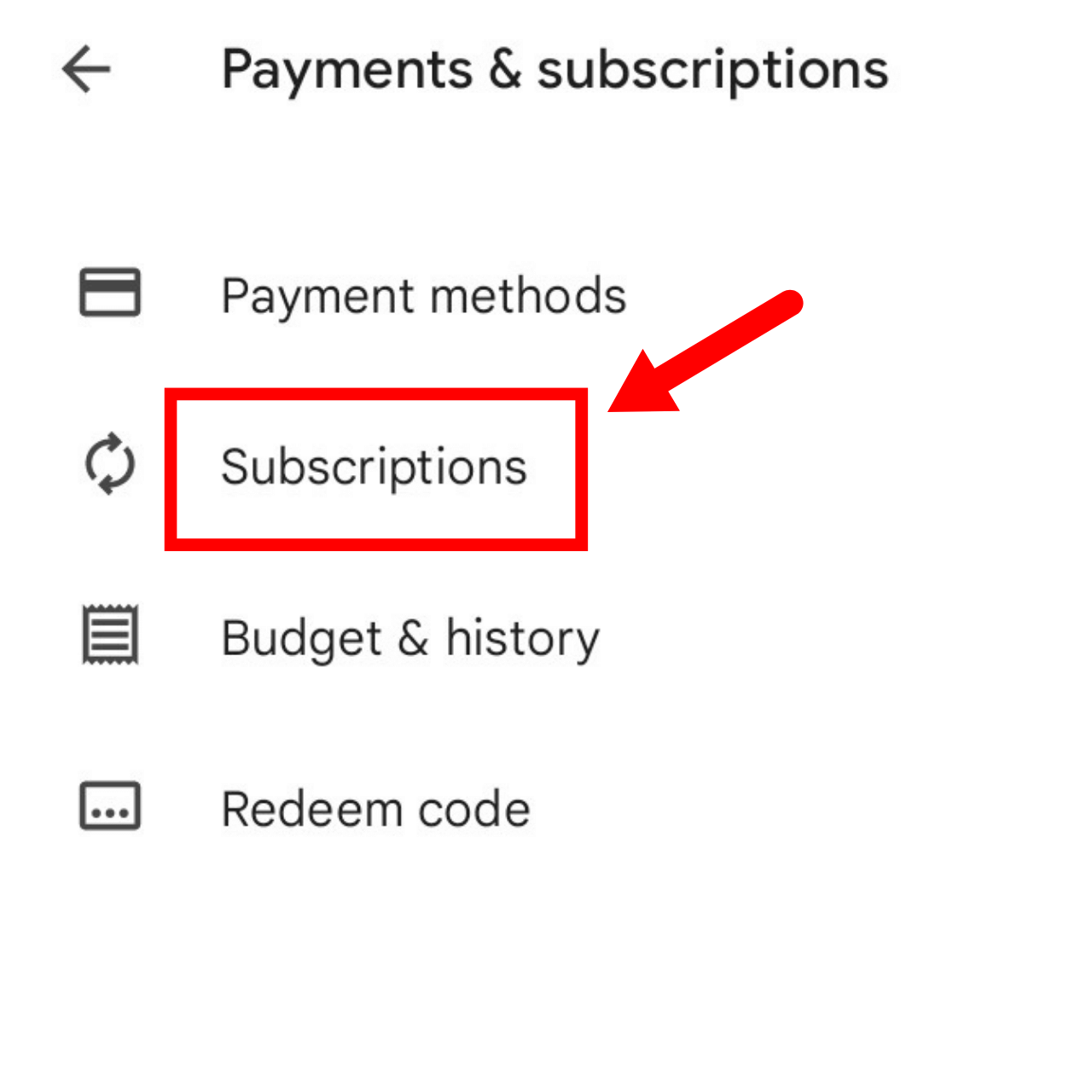 select subscriptions in google play store