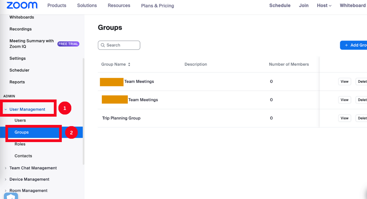 select user management and then select groups