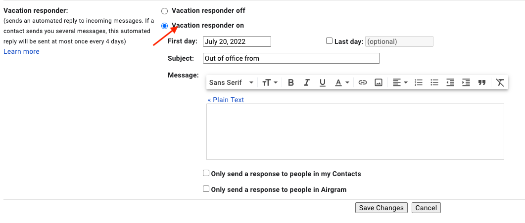 select Vacation responder on