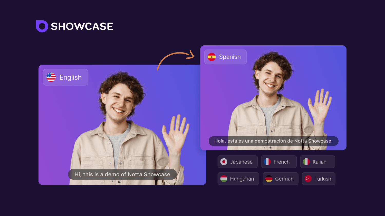 Use Notta Showcase to translate your videos across 15 languages