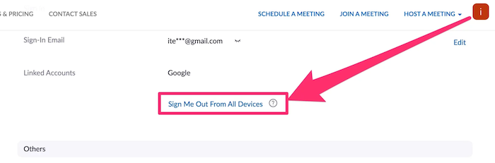 sign me out from all devices in Zoom