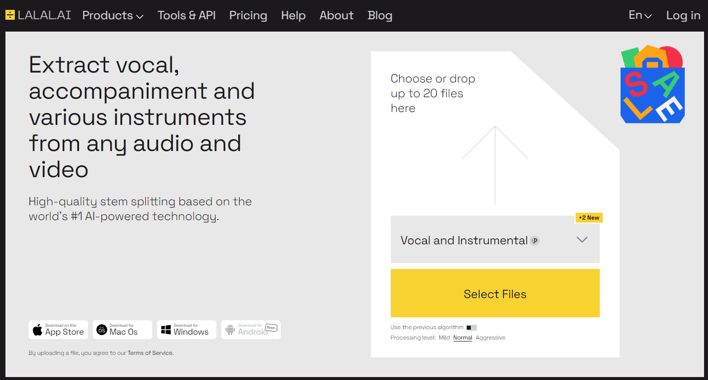 Simple web based interface to split audio tracks with AI