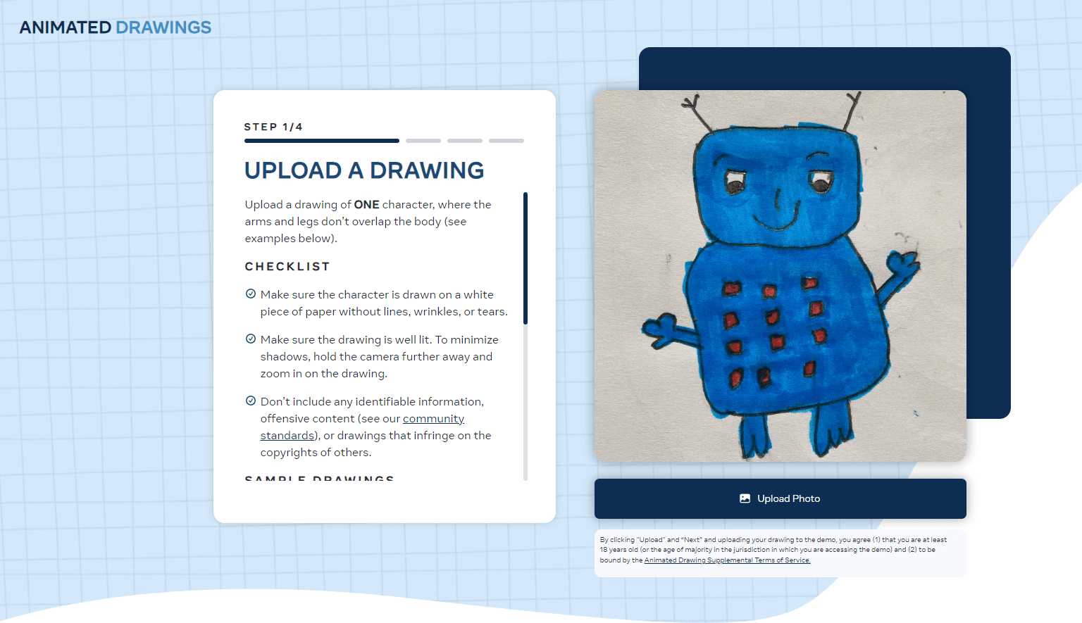 Sketch homepage with an image of a blue monster drawing