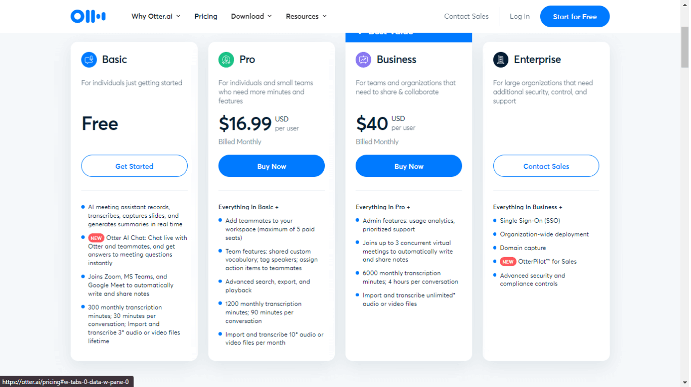 Otter.ai pricing and plans