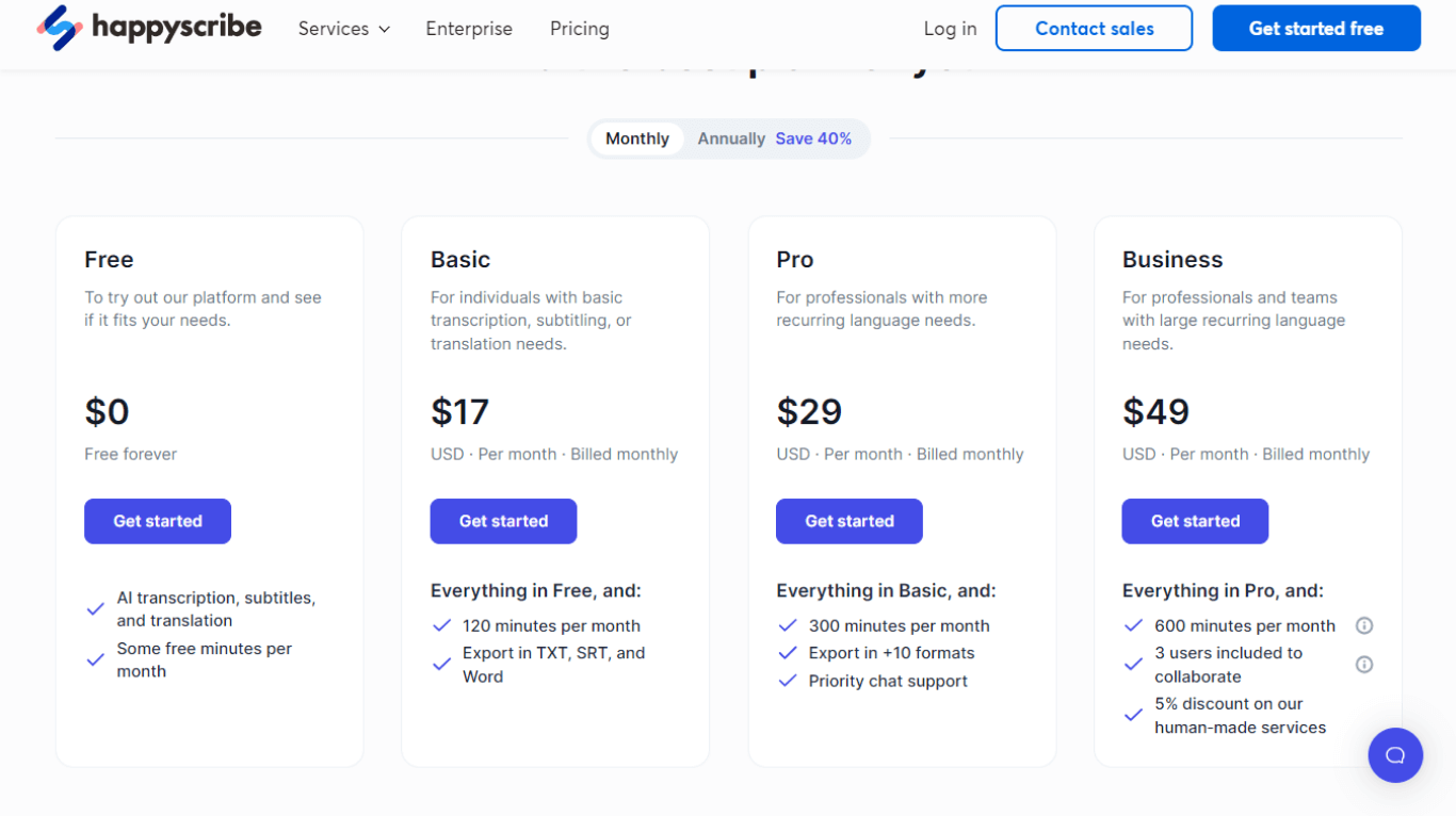 Happy Scribe pricing and plans