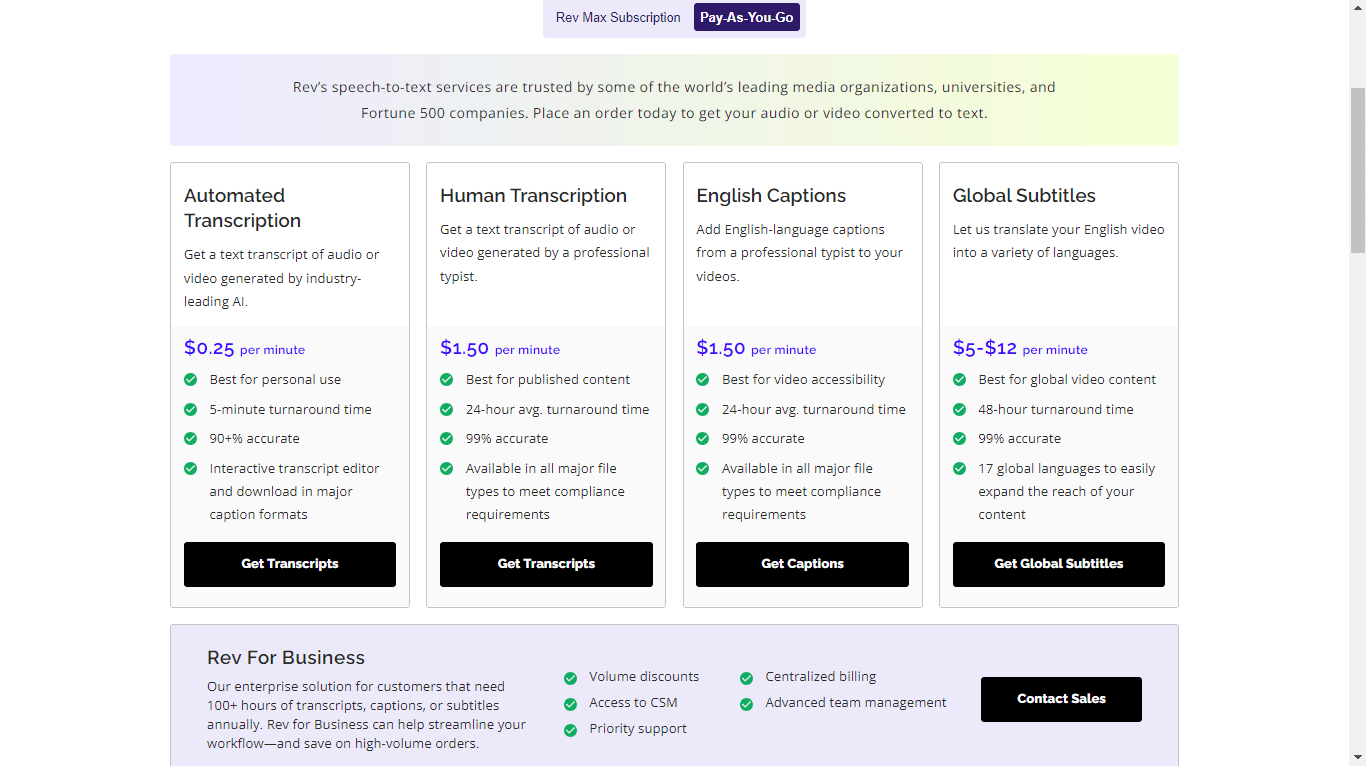 Rev pay as you go model