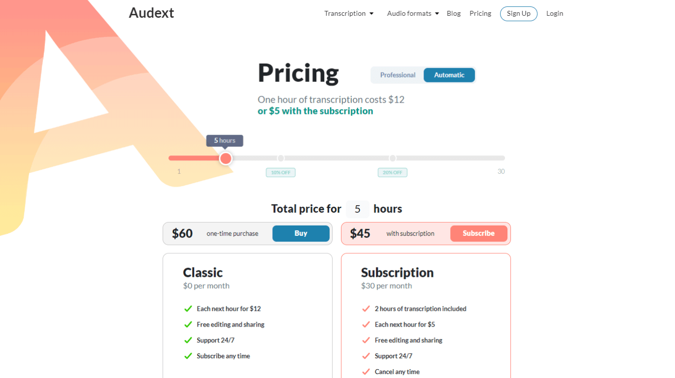 Audext pricing and plans