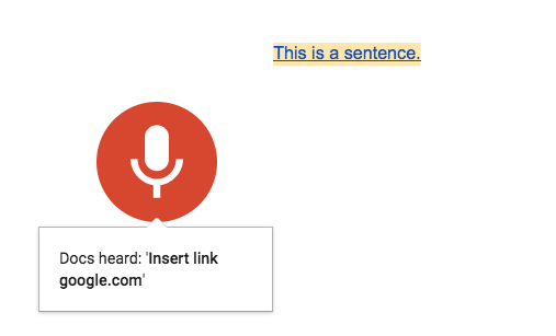 Say “Insert link google.com” to insert a link