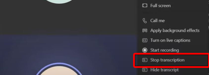 stop live transcription on Teams
