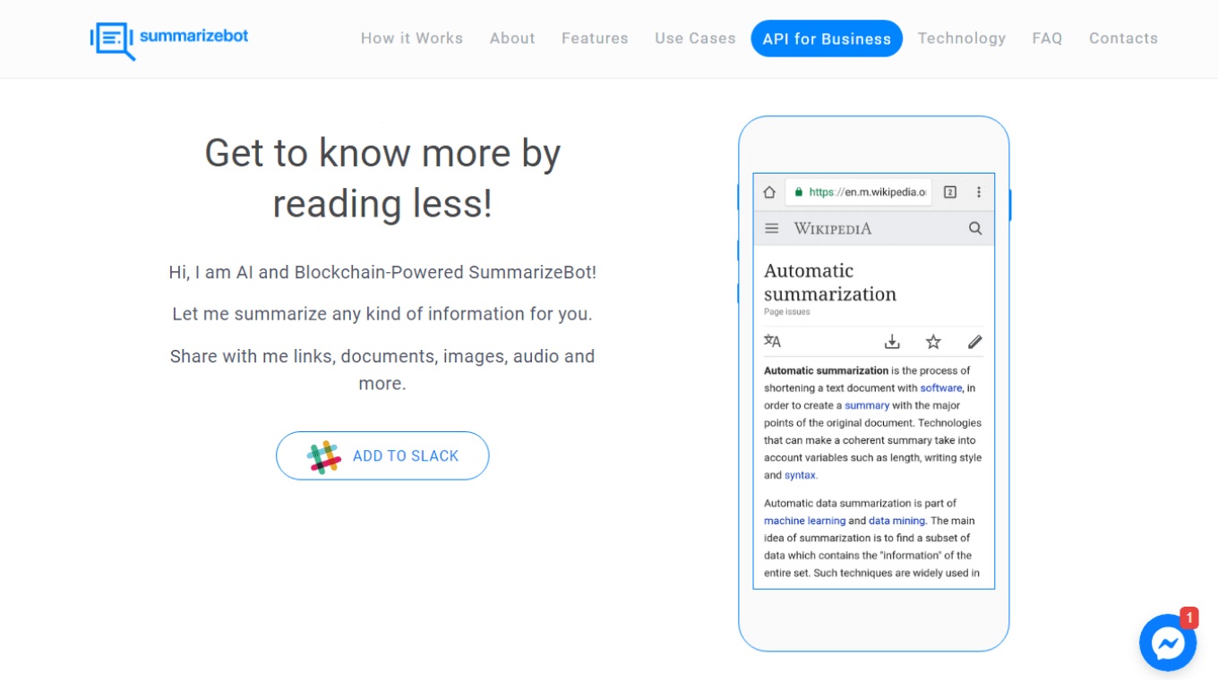 SummarizeBot for Facebook Messanger and Slack